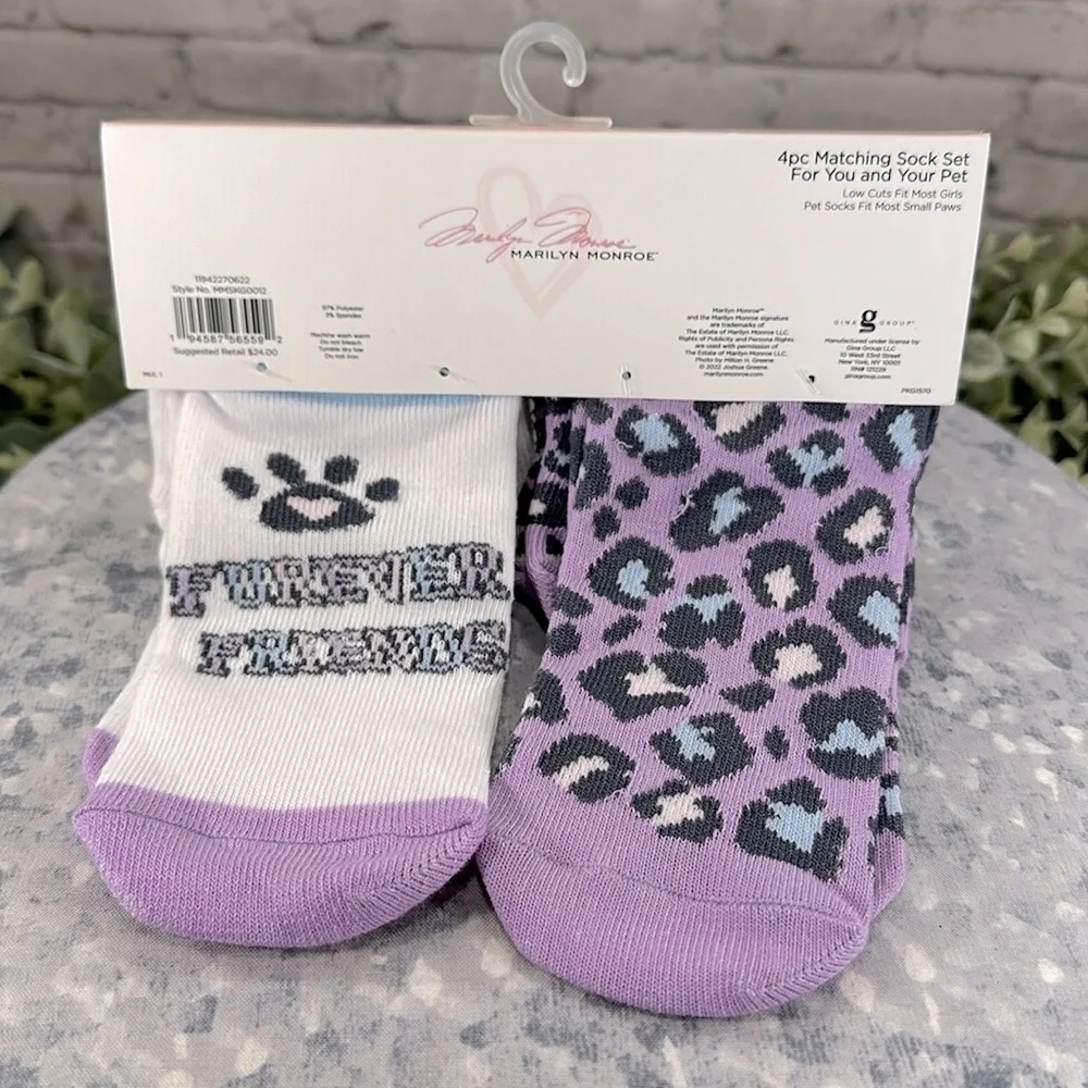 Marilyn Monroe 4 pc Matching Sock Set for You and Your Pet - Small Paws 💜NWT